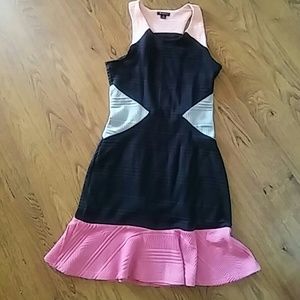 Black pink & grey dress, size xs, fitted, textured